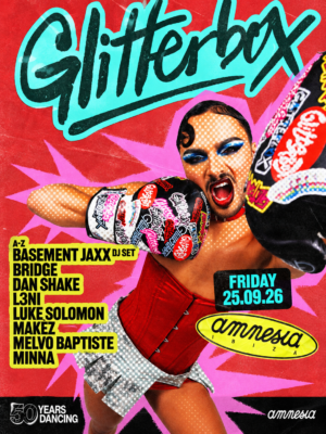 Glitterbox celebra una nueva sesión en Amnesia Ibiza el viernes 25 de septiembre de 2026 con Basement Jaxx DJ Set y un cartel internacional.