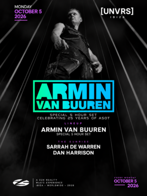 A State Of Trance Closing Party llega el 5 de octubre a [UNVRS], Ibiza, con Armin van Buuren, Sarah de Warren y Dan Harrison.