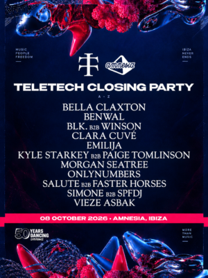 Teletech Closing Party llega a Amnesia Ibiza el 8 de octubre con Bella Claxton, Clara Cuvé, SPFDJ y una potente selección de artistas de hard techno.