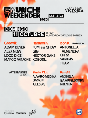 Brunch! Weekender 2026 celebra su jornada del domingo el 11 de octubre en Auditorio Cortijo de Torres, Málaga, con Adam Beyer, Loco Dice, Marco Faraone y Kobosil.