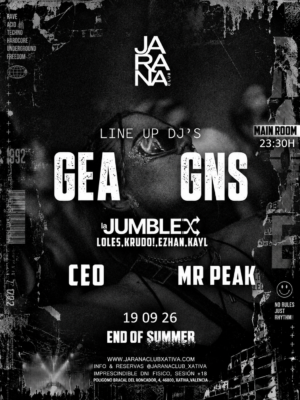 Jarana Club celebra su End of Summer el 19 de septiembre en Xàtiva, Valencia, con GEA, GNS, La Jumble, CEO y Mr Peak.