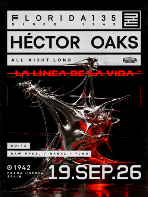 Héctor Oaks protagoniza un All Night Long el 19 de septiembre en Florida 135, Fraga, con una noche de Techno y cultura rave.