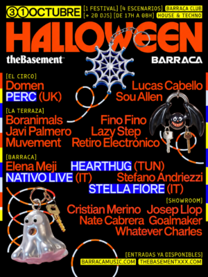 Halloween Barraca x theBasement reúne más de 20 DJs en 4 escenarios el 31 de octubre en Barraca Club, Sueca, Valencia.