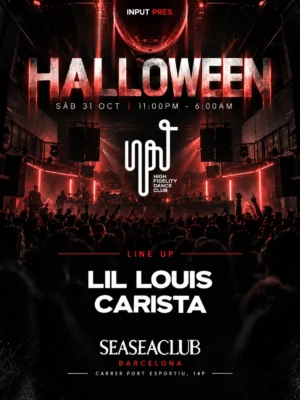 Cartel de INPUT PRES. HALLOWEEN: 31 de octubre de 2026 en SeaSea Club, Barcelona con Carista