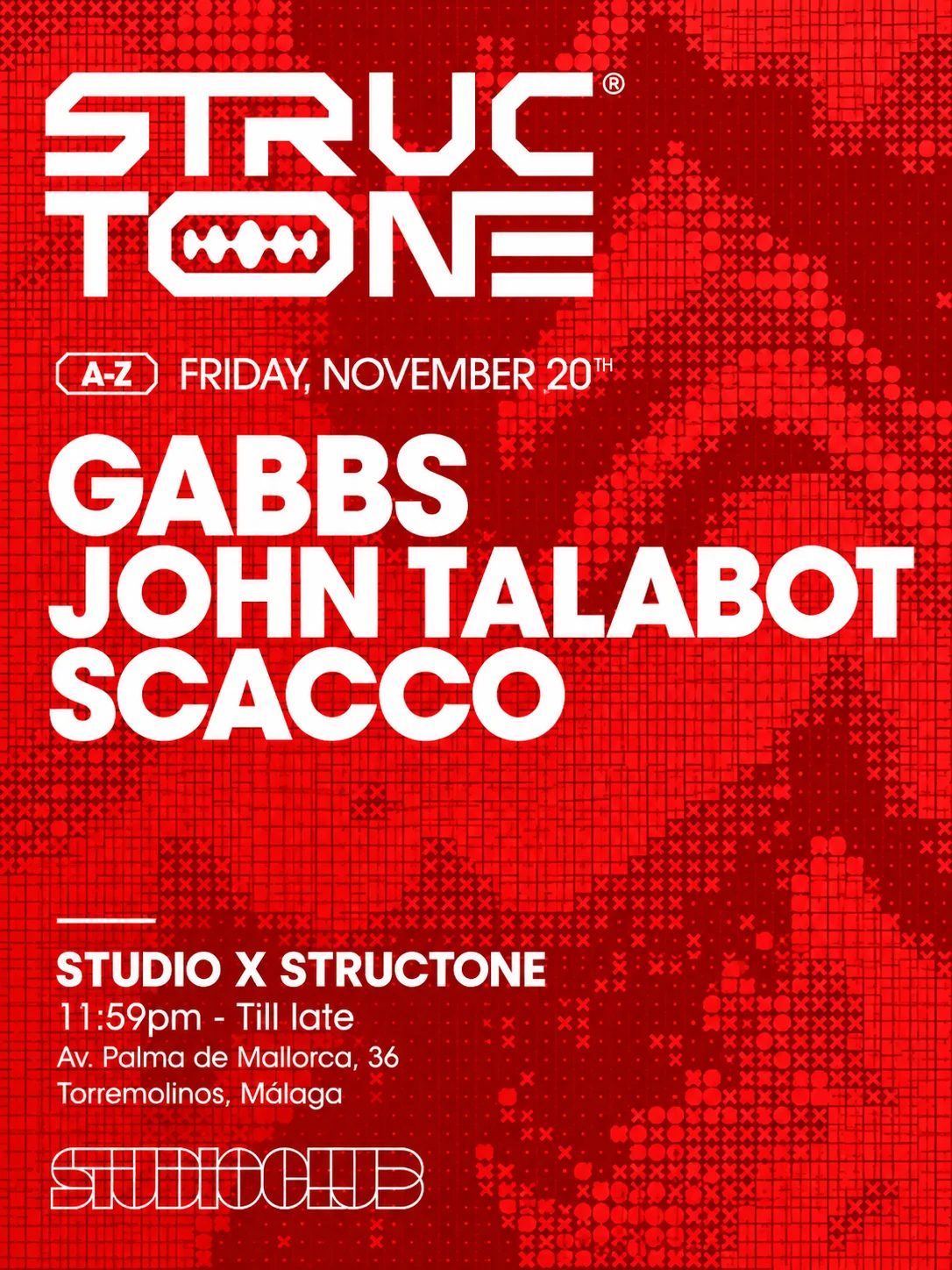 Cartel de STUDIO X STRUCTONE: 20 de noviembre de 2026 en Studio Club, Torremolinos con Structone