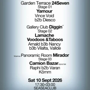 Cartel de ALTA FIDELIDAD 3D X DIGGIN' X MIRADOR X 24SEVEN – 3 STAGES EXPERIENCE – 17:30-03:00
