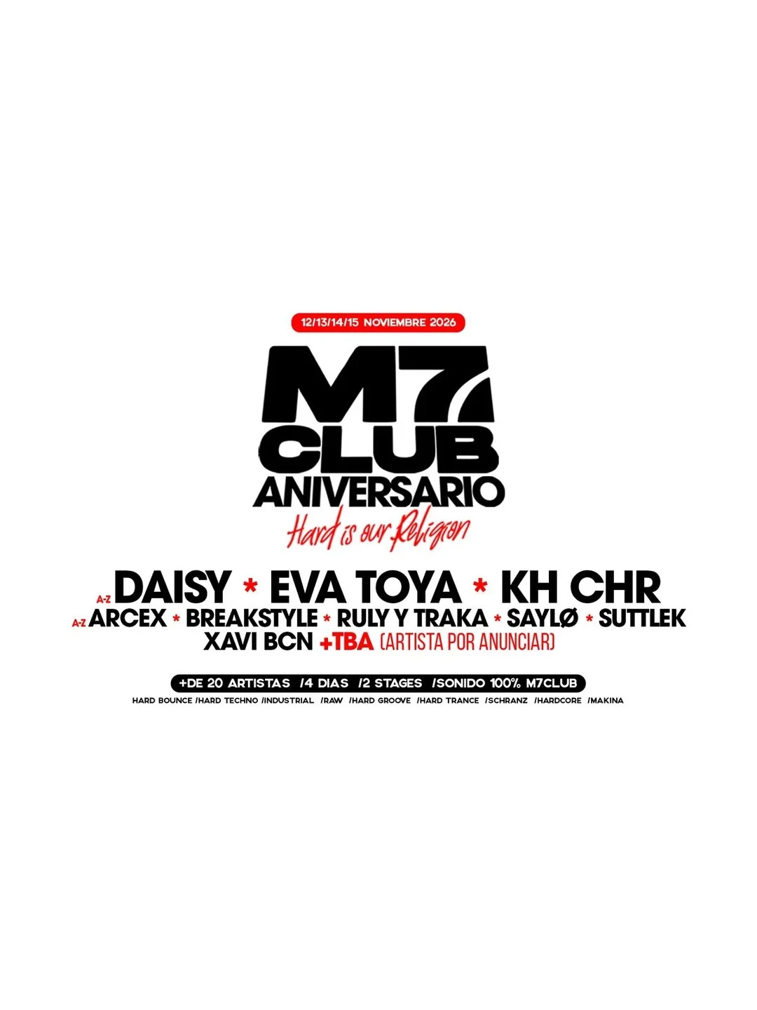 Cartel ANIVERSARIO M7 CLUB (4DIAS_12/13/14/15 NOV 26) / 12 de noviembre / M7 Club, Barcelona