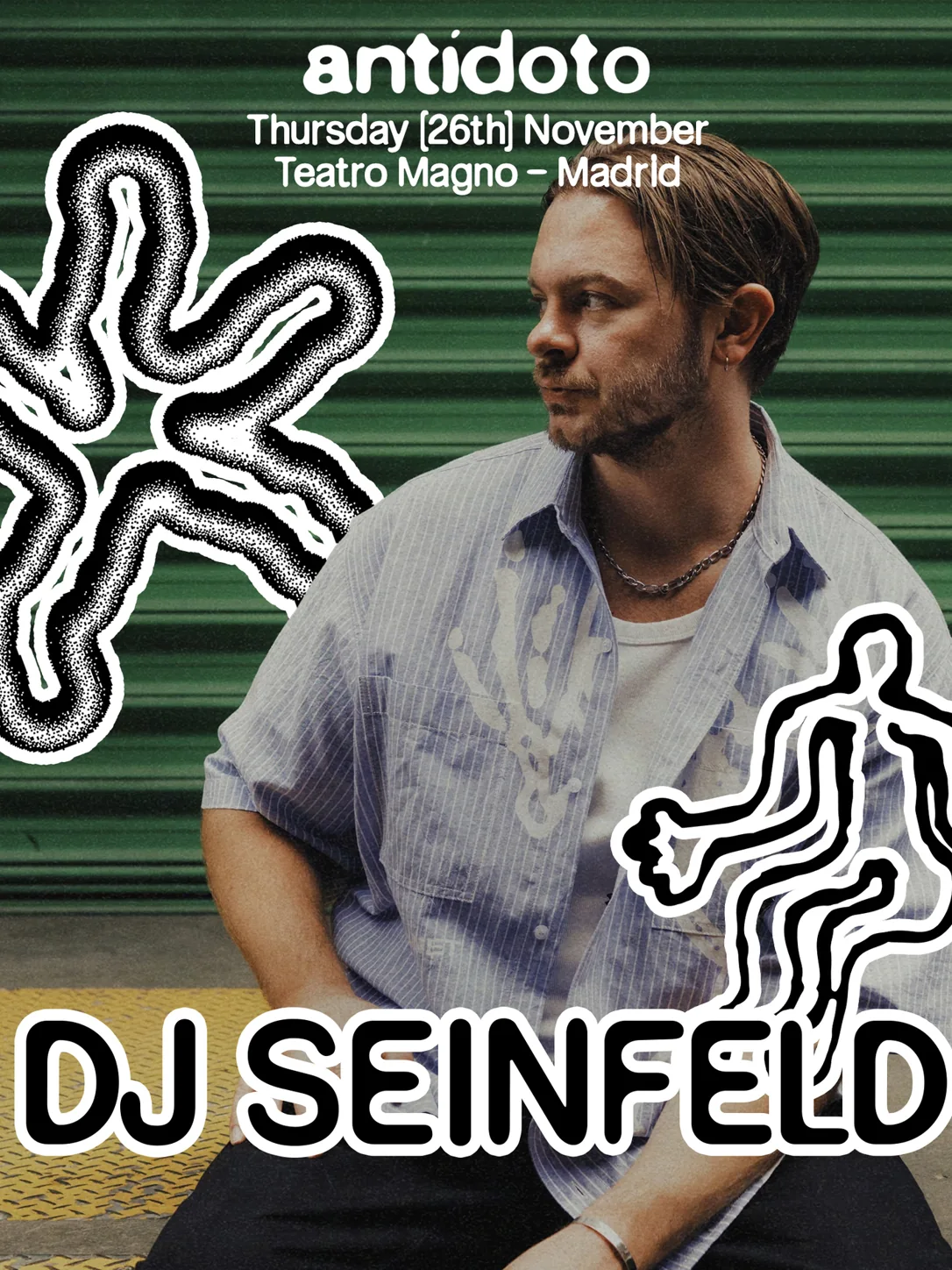 Cartel de ANTIDOTO CLUB: DJ SEINFELD + VAGABUND: 26 de noviembre de 2026 en Madrid