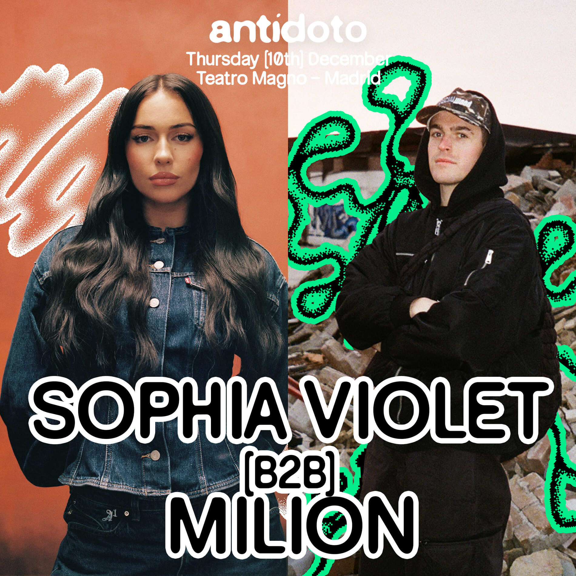 Cartel de ANTIDOTO CLUB X RINSE FM: SOPHIA VIOLET B2B MILION: 10 de diciembre de 2026 en Madrid