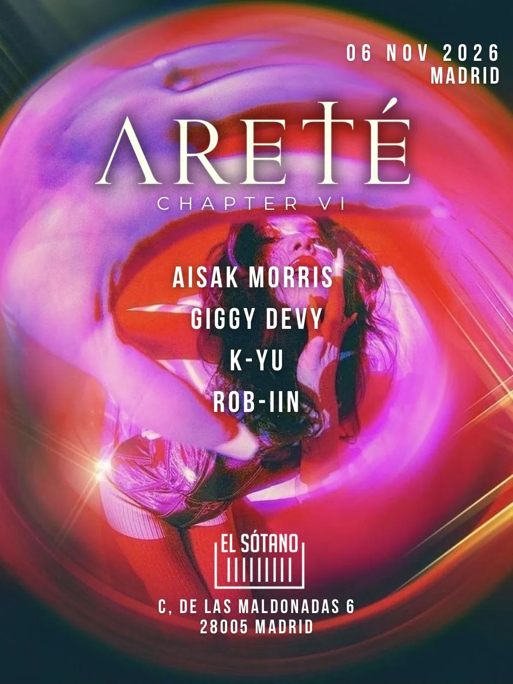 Cartel de ARETÉ: ROB-IIN, AISAK MORRIS, GIGGYDEVY, K-YU: 6 de noviembre de 2026 en Madrid