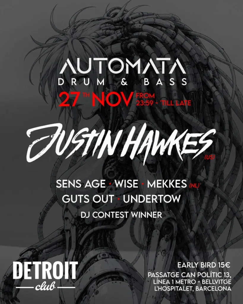Cartel de AUTOMATA DRUM & BASS 27 NOV – JUSTIN HAWKES BARCELONA
