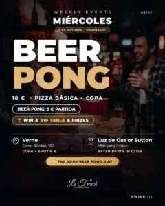 Cartel de BEER PONG & BURGERS + CLUB: 7 de octubre de 2026 en Verne Barcelona ( Aribau 150), Barcelona