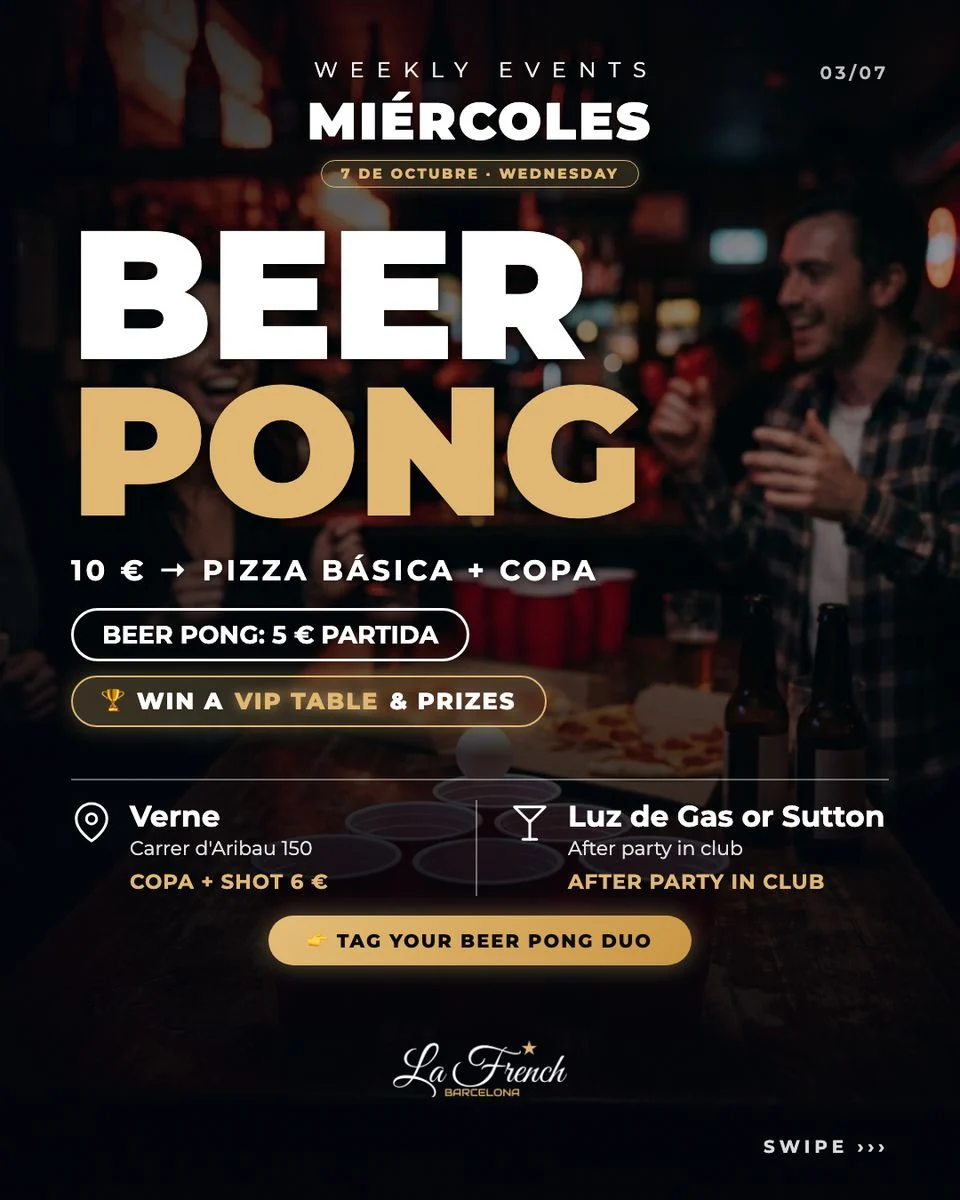 Cartel de BEER PONG & BURGERS + CLUB: 7 de octubre de 2026 en Verne Barcelona ( Aribau 150), Barcelona