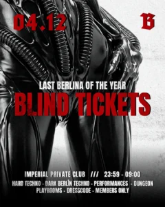 Cartel BERLINA - HARD TECHNO KINKY PARTY – 4 de diciembre – Barcelona