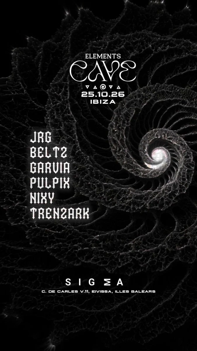 Cartel de ELEMENTS CAVE: 25 de octubre de 2026 en Sigma, Ibiza con JRG y Trenzark