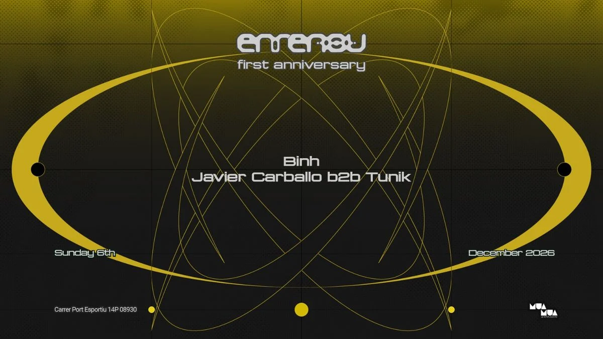 Cartel de ENRENOU 1ST ANNIVERSARY PRES. BINH: 6 de diciembre de 2026 en SeaSea Club, Barcelona con Binh y Javier Carballo