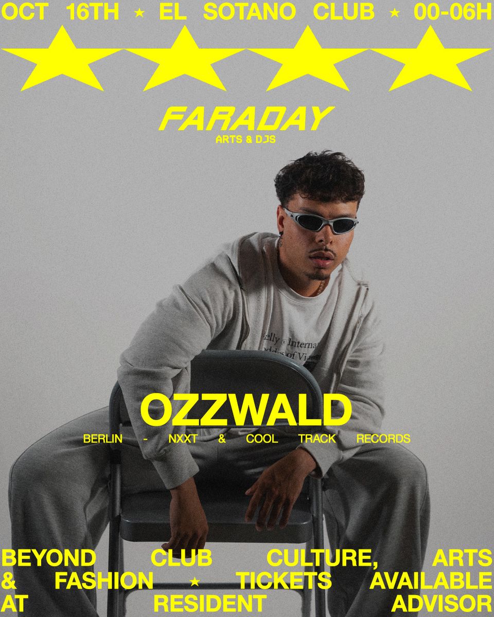 Cartel de FARADAY: 16 de octubre de 2026 en El Sótano, Madrid con Mamba Nera y Ozzwald