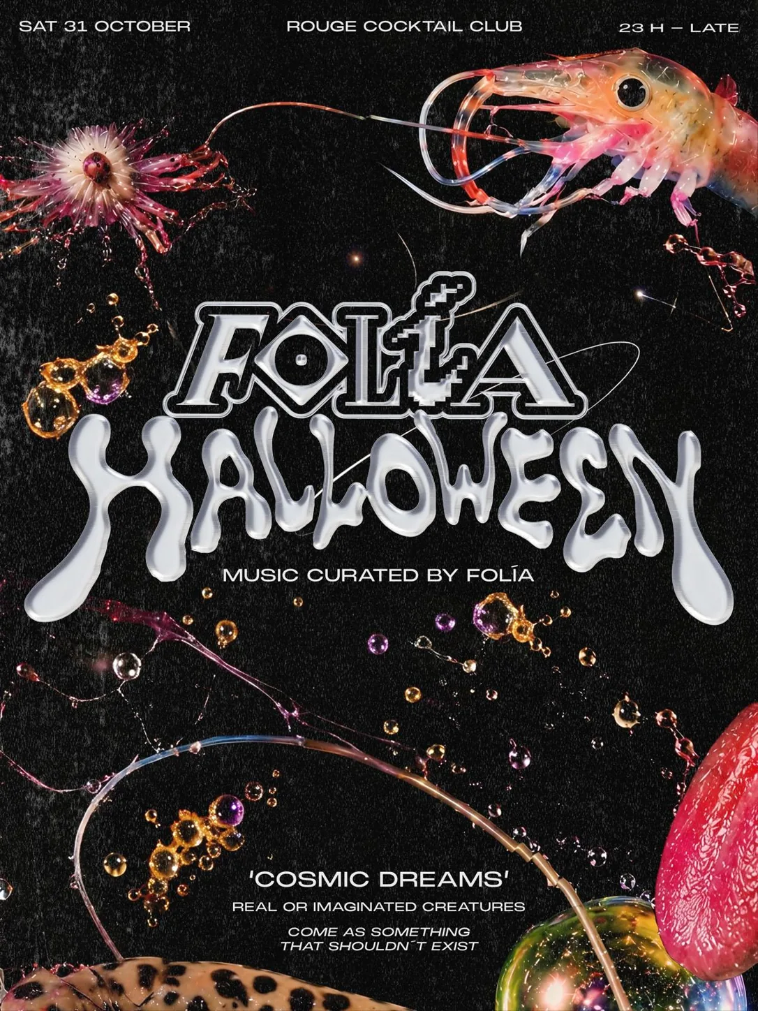 Cartel de FOLÍA HALLOWEEN: COSMIC DREAMS: 31 de octubre de 2026 en Barcelona con Arielo