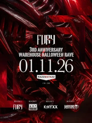 Cartel de FURY 3RD ANNIVERSARY [DAY 2] X HALLOWEEN (FURY: 1 de noviembre de 2026 en KINYXX con Samuel Moriero y Didixx