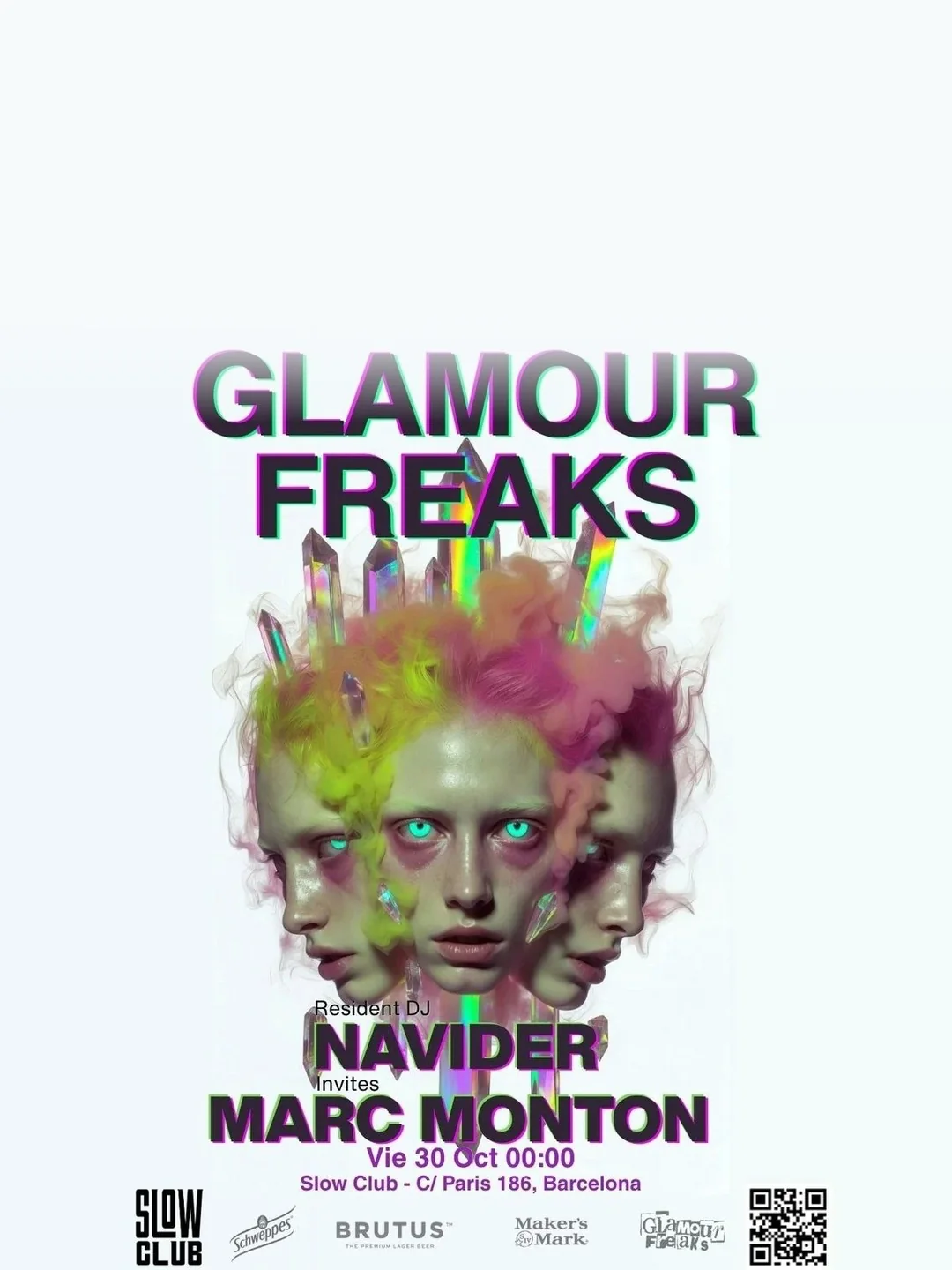 Cartel GLAMOUR FREAKS / 30 de octubre / Slow Club, Barcelona
