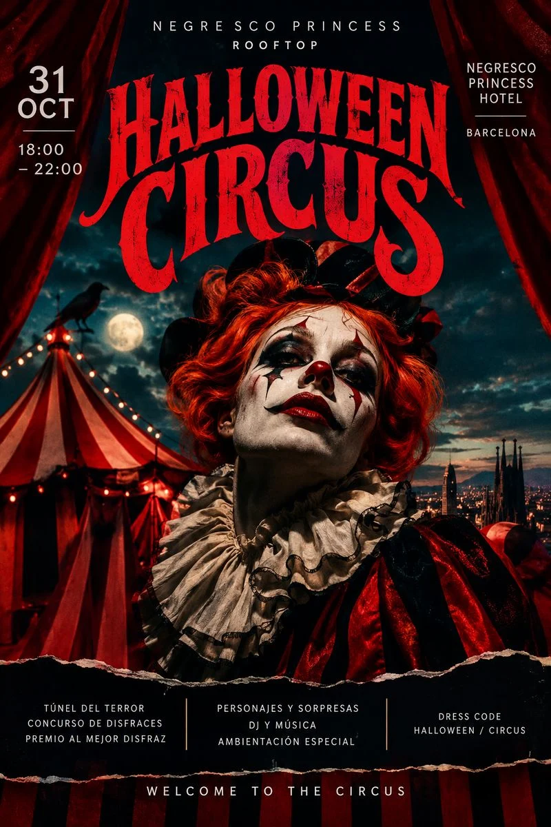 Cartel de HALLOWEEN PARTY ENTRANCE: 31 de octubre de 2026 en Hotel Negresco Princess, Barcelona