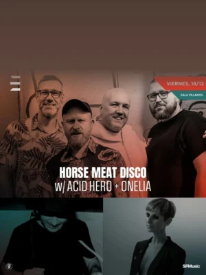 Cartel HORSE MEAT DISCO + ACID HERO + ONELIA / 18 de diciembre / Sala Villanos, Madrid
