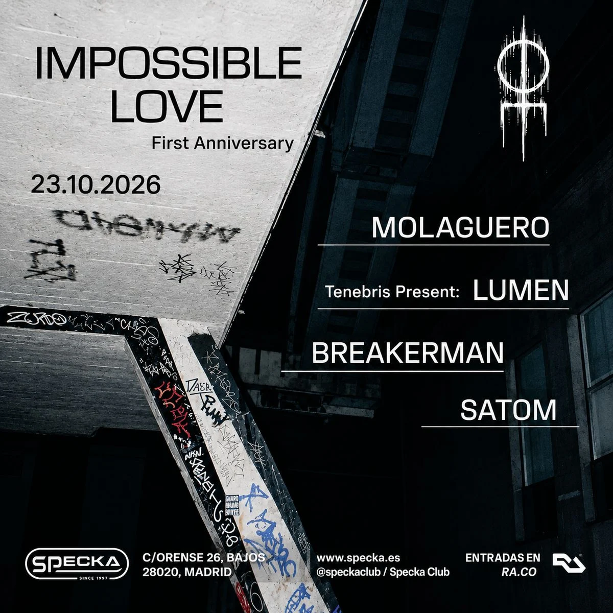 Cartel de IMPOSSIBLE LOVE FIRST ANNIVERSARY I SPECKA CLUB: 23 de octubre de 2026 en Specka, Madrid