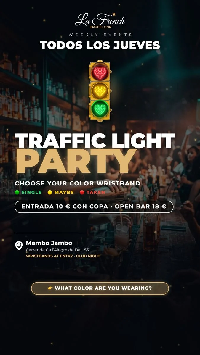 Cartel de LA FRENCH – TRAFFIC LIGHT PARTY: 8 de octubre de 2026 en Sala Mambo Jambo, Barcelona