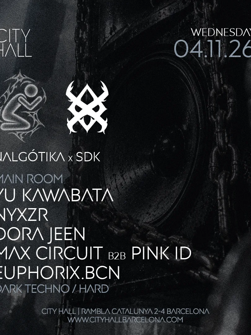 Cartel de MIÉRCOLES L NALGÓTIKA X SDK L DARK TECHNO: 4 de noviembre de 2026 en 4 de noviembre con Max Circuit