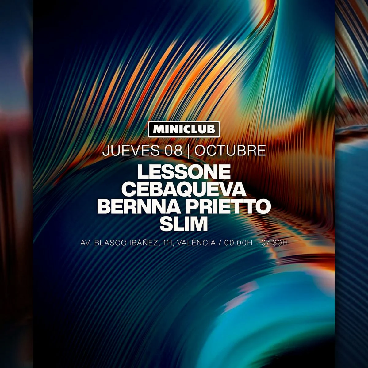 Cartel de MINICLUB: JUEVES 08 -LESSONE |CEBAQUEVA – B.PRIETTO – SLIM: 8 de octubre de 2026 en BEFORE 01.00AM