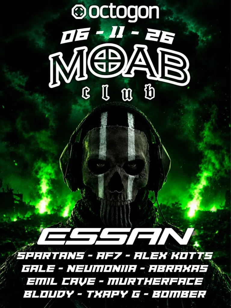 Cartel de MOAB - ESSAN - HARD BOUNCE, HARD TECHNO, SCHRANZ, INDUSTRIAL