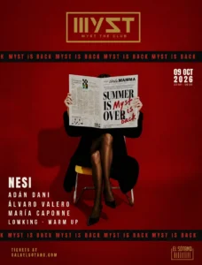 Cartel de MYST: NESI, ADÁN DANI, ÁLVARO VALERO, MARÍA CAPONNE, LOWKING