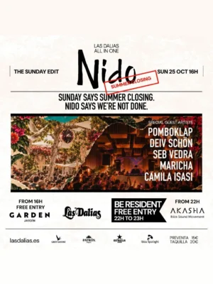Cartel NIDO (SUMMER CLOSING) / 25 de octubre / Akasha Las Dalias Club, Ibiza