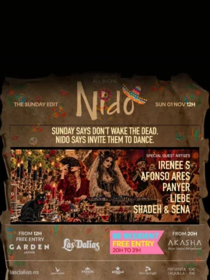 Cartel NIDO X DIA DE MUERTOS / 1 de noviembre / Akasha Las Dalias Club, Ibiza