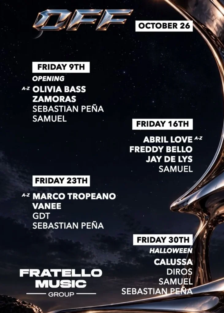 Cartel de OFF & FRATELLO PRES JAY DE LYS, ABRIL LOVE, FREDDY BELLO AT NIX