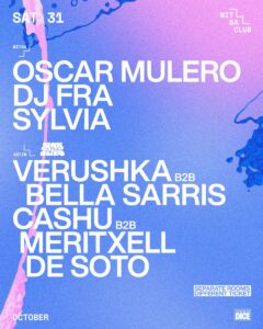 Cartel de OSCAR MULERO · SYLVIA · DJ FRA: 31 de octubre de 2026 en 31 de octubre con Oscar Mulero y Verushka