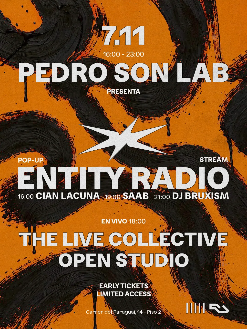 Cartel de PEDRO SON LAB: OPEN STUDIO WITH ENTITY RADIO: 7 de noviembre de 2026 en Barcelona