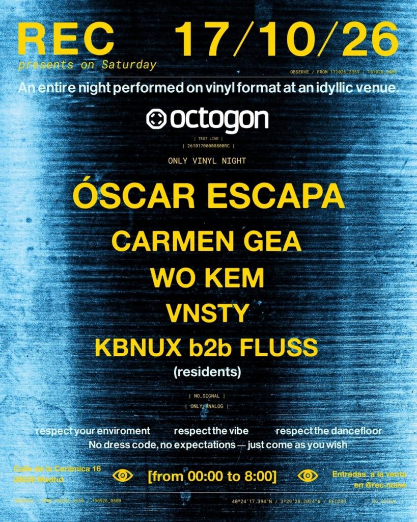 Cartel de REC PRESENTS — ÓSCAR ESCAPA VINYL ONLY NIGHT