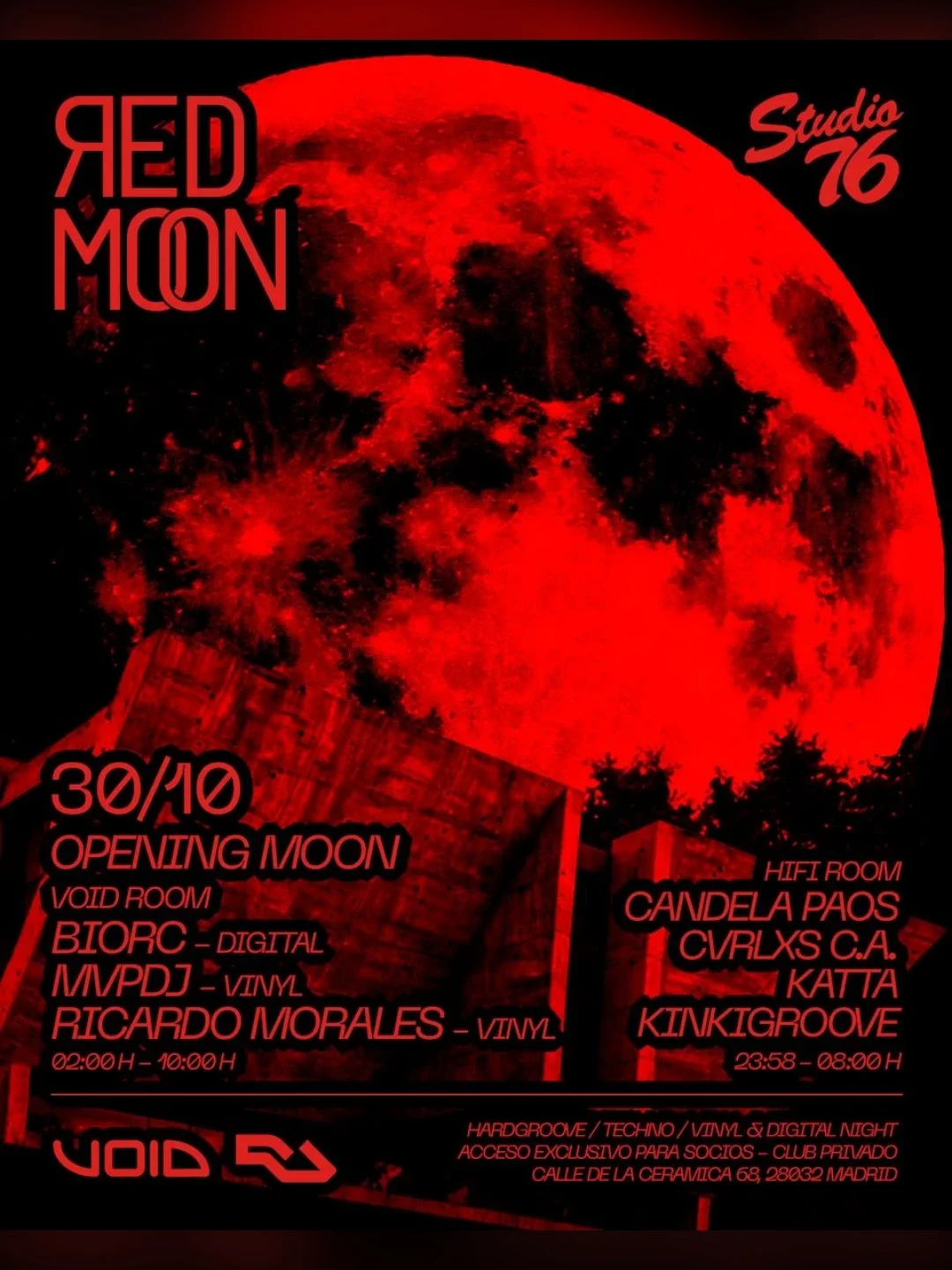 Cartel de RED MOON V – VINYL, TECHNO & HARD GROOVE: 30 de octubre de 2026 en Studio76 Club, Madrid