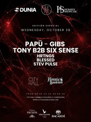 Cartel de SECRET ROOM: HOMIES SHOWCASE X LATECHECKOUT X DUNIA: 28 de octubre de 2026 en Barcelona