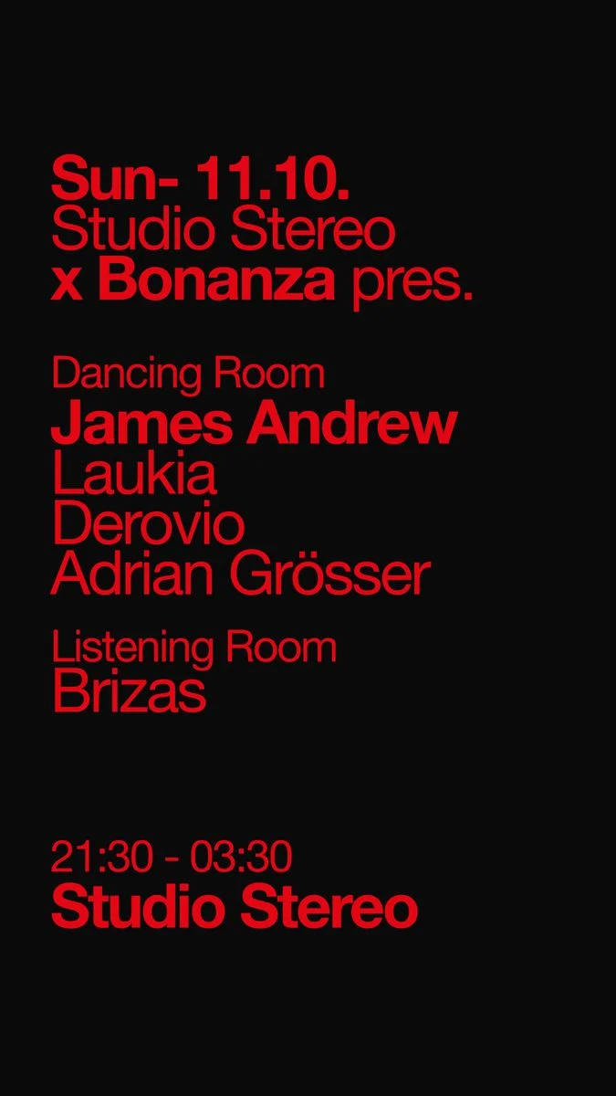 Cartel de STUDIO STEREO X BONANZA PRES. JAMES ANDREW: 11 de octubre de 2026 en Studio Stereo, Barcelona