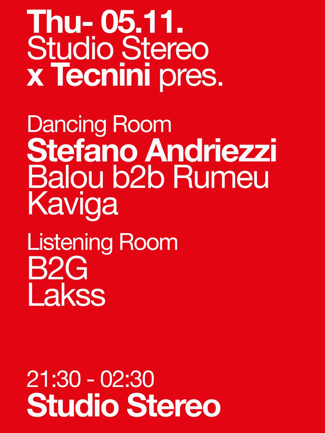 Cartel de STUDIO STEREO X TECNINI PRES. STEFANO ANDRIEZZI: 5 de noviembre de 2026 en Barcelona