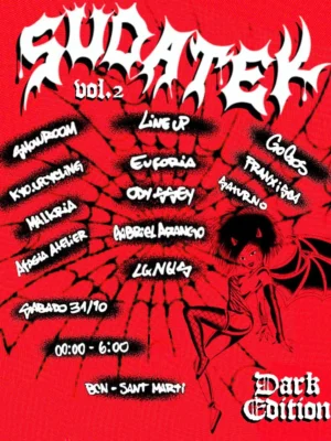 Cartel de SUDATEK VOL.2 HALLOWEEN: 31 de octubre de 2026 en Barcelona con KSTX y Euforia