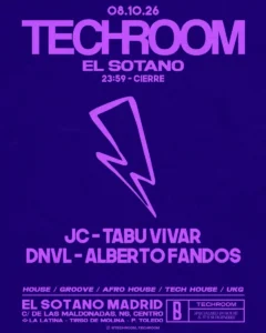 Cartel de TECHROOM: 8 de octubre de 2026 en El Sótano, Madrid