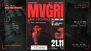Cartel de UNLOCKED PRES. MVGRI (ANL): 21 de noviembre de 2026 en Barcelona con MVGRI y Anna Jevills
