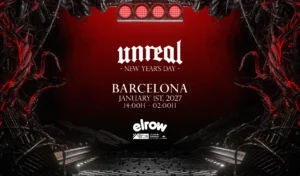 Cartel de UNREAL NEW YEARS DAY RAVE: 1 de enero de 2027 en Barcelona