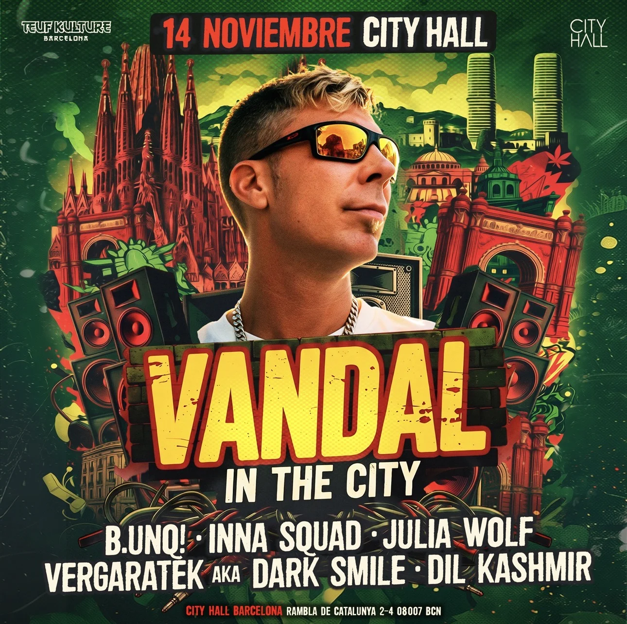 Cartel de VANDAL IN THE CITY - RAGGATEK, HARDTEK & TEKNO - MAIN ROOM L TEUF KULTURE: 14 de noviembre de 2026 en Barcelona