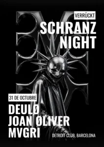 Cartel de VERRÜCKT – HALLOWEEN SCHRANZ NIGHT: 31 de octubre de 2026 en DETROIT CLUB, Hospitalet de Llobregat
