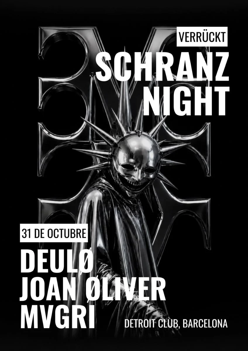 Cartel de VERRÜCKT – HALLOWEEN SCHRANZ NIGHT: 31 de octubre de 2026 en DETROIT CLUB, Hospitalet de Llobregat