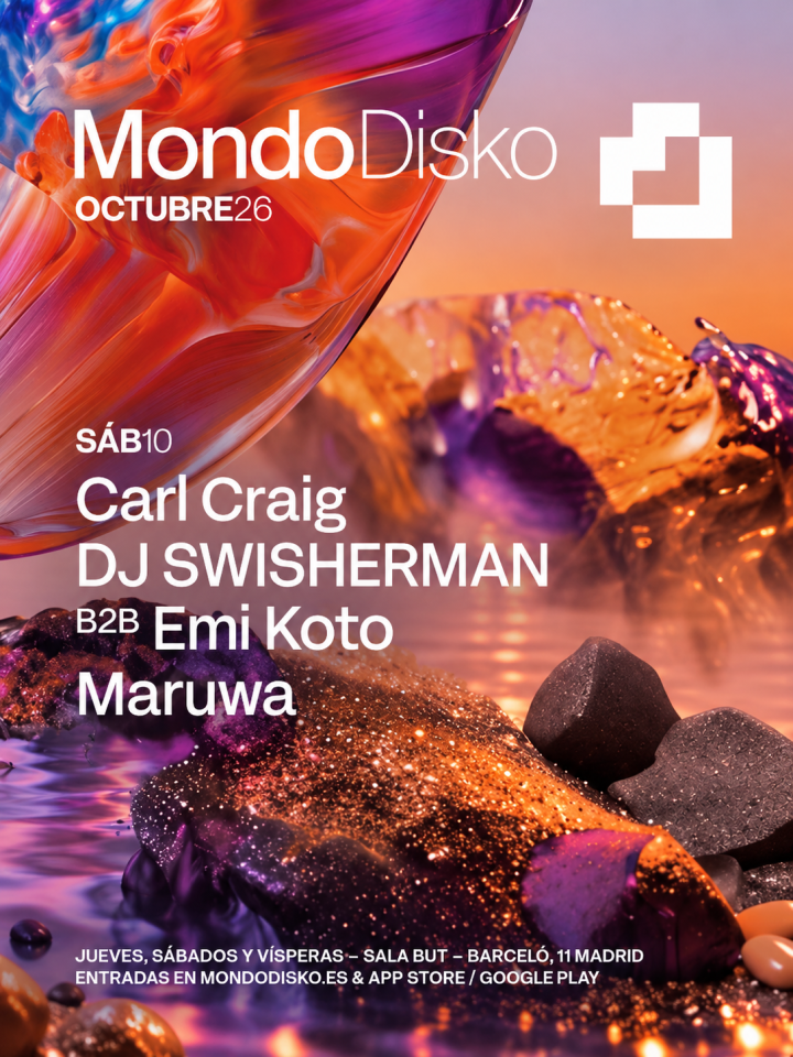Mondo Disko presenta el 10 de octubre en Sala But, Madrid, a Carl Craig, DJ SWISHERMAN B2B Emi Koto y Maruwa.